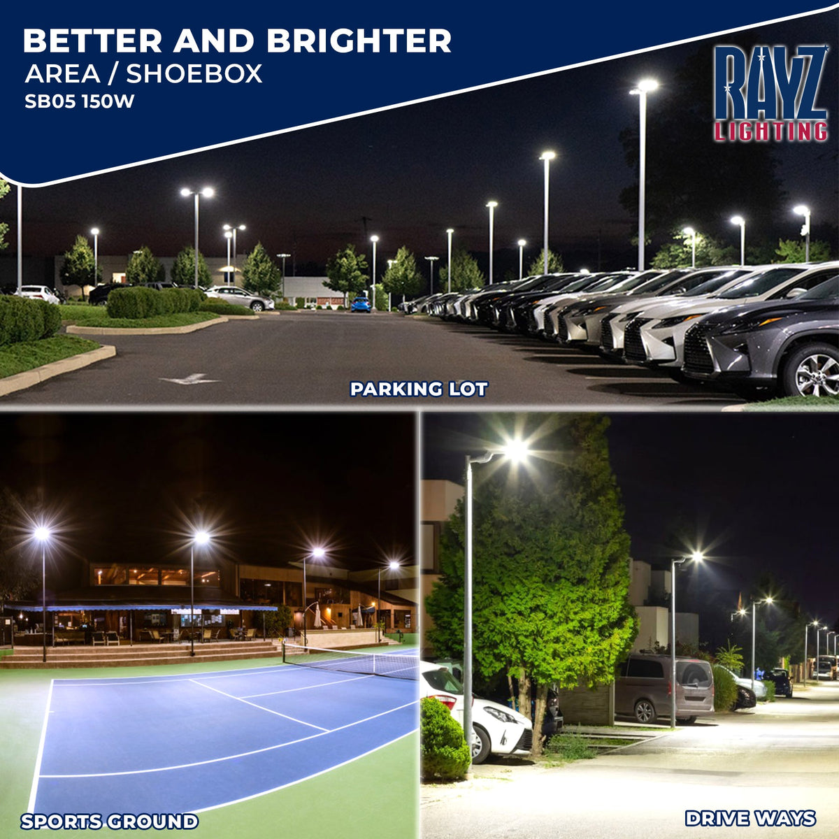 150W LED Shoebox Parking Lot, Street Light with Inbuilt Multifunction Motion Sensor