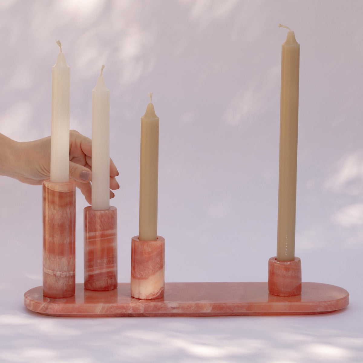 Coral Alabaster Candle Holders Set of 4