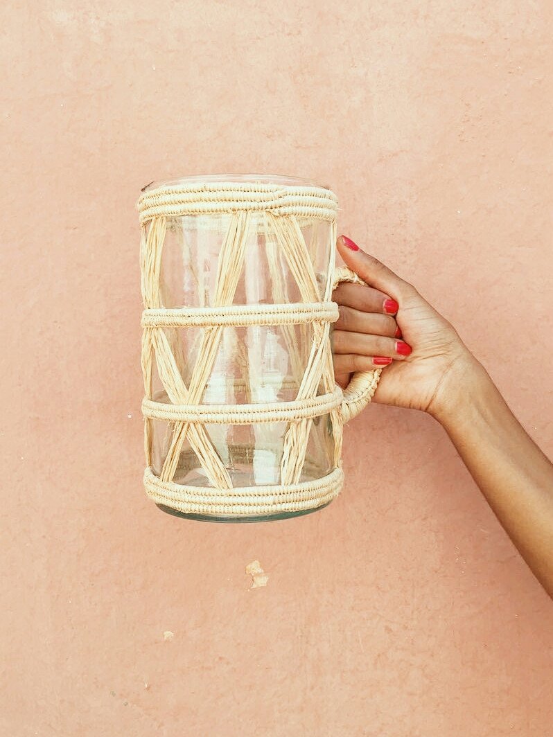 Braided Raffia Glass Jug Large