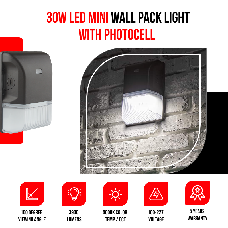 30W LED Mini Photocell Sensor Wall Pack Light - Rayz lighting INC
