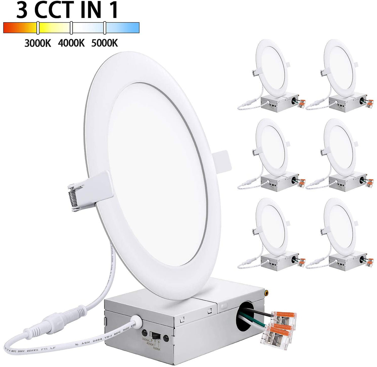 6" Inch Ultra-Thin Led Recessed Ceiling Light with Junction Box, 5000K 4000K 3000K Color Temperature Selectable, 18W=150W, 2000 Lm 6" Inch Canless Led Recessed Light, Dimmable Downlight, - Rayz lighting INC 00