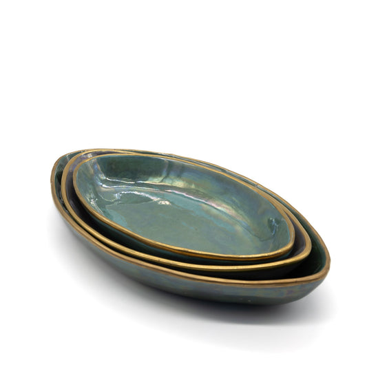 Oval Serving Mint Blue Set of 3