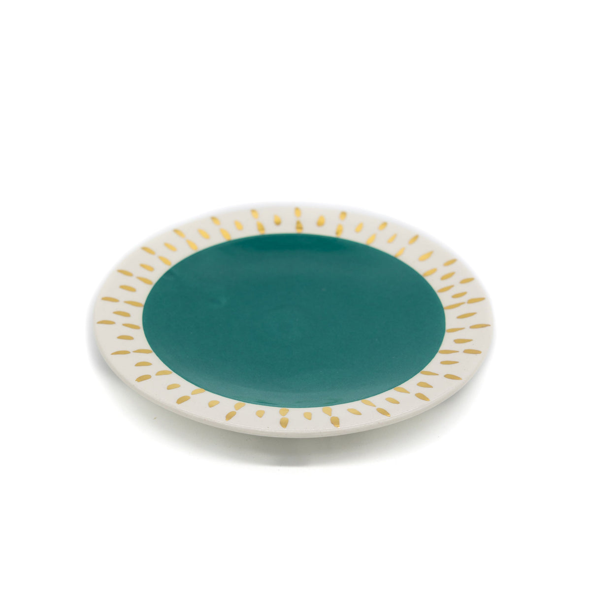 Dessert Plates Green and Gold  Set of 6