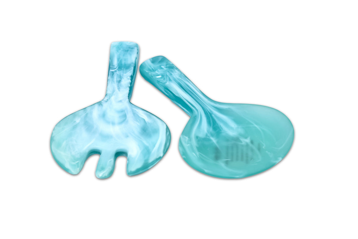 Short Handle Salad Servers Aqua Set of 2