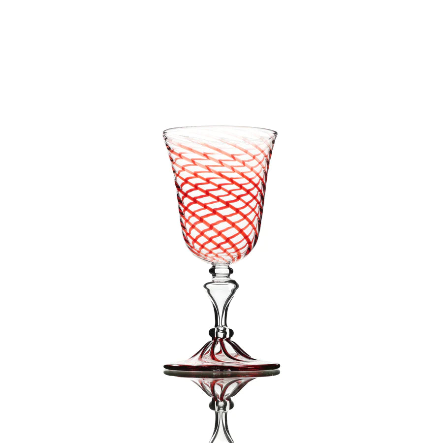 Striped Wine Glass Red Set of 6