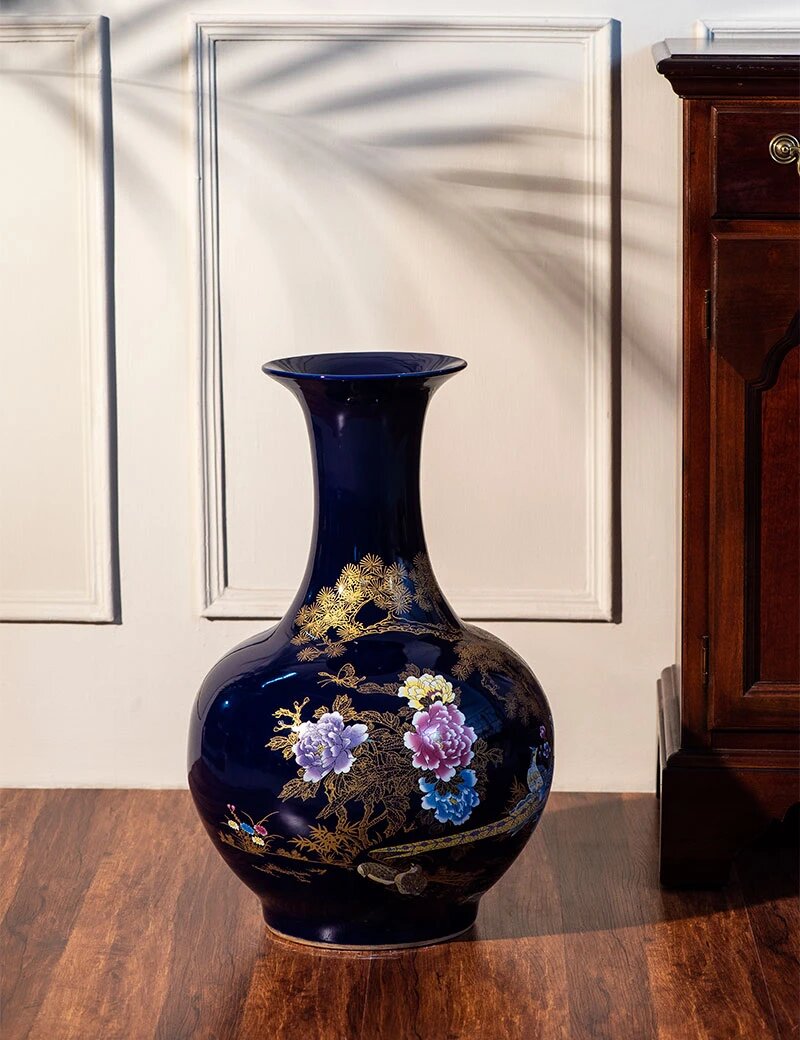 Oversized Blue Floral Floor Vase