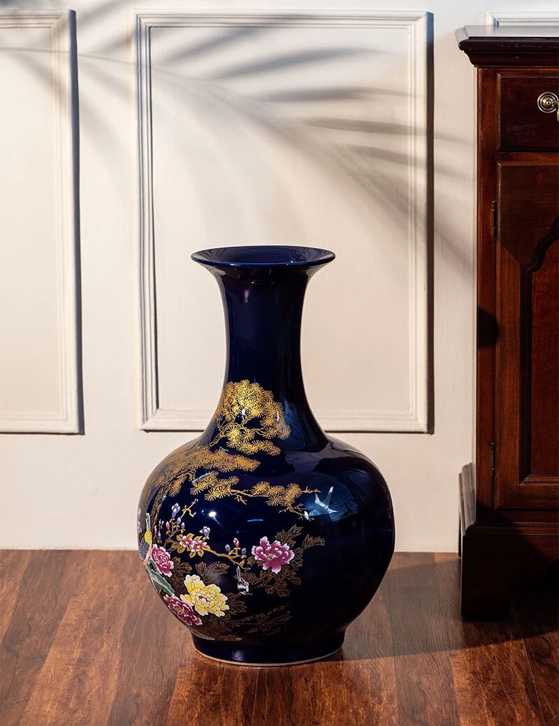 Oversized Blue Floral Floor Vase