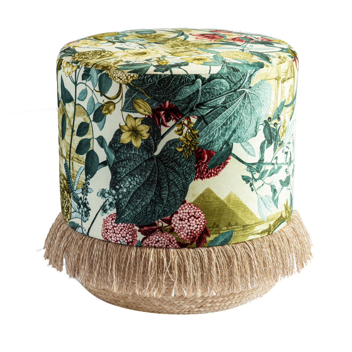 Velvet Flower Strew Pouffe Green
