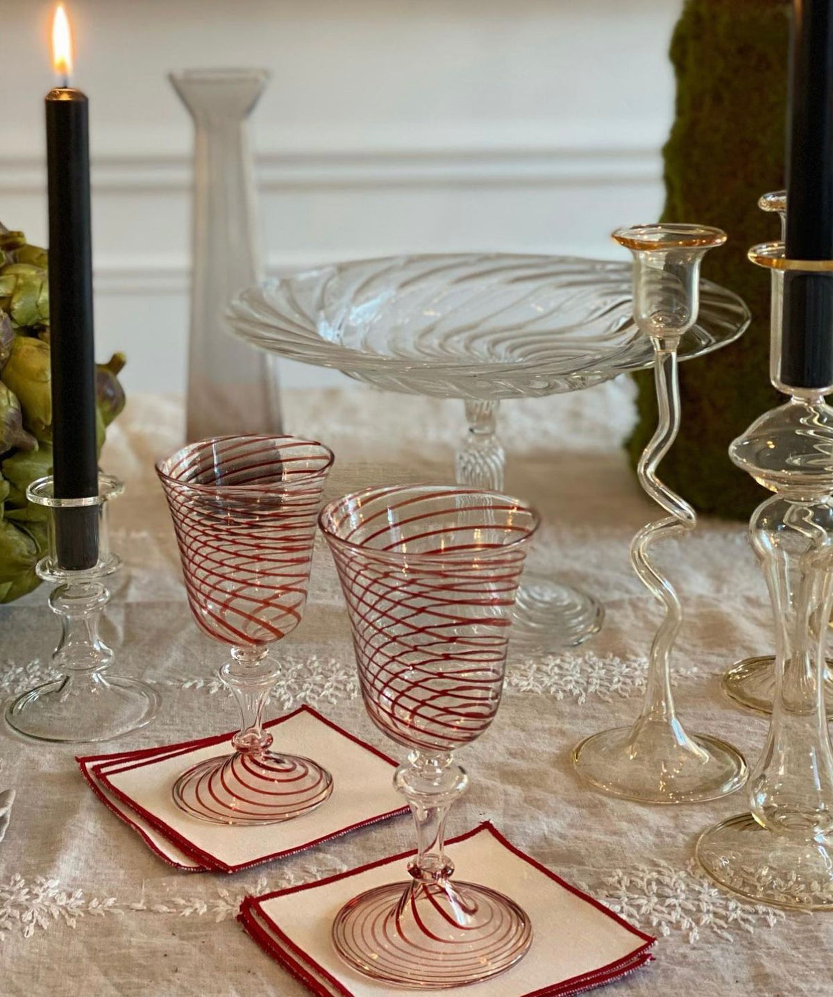 Striped Wine Glass Red Set of 6