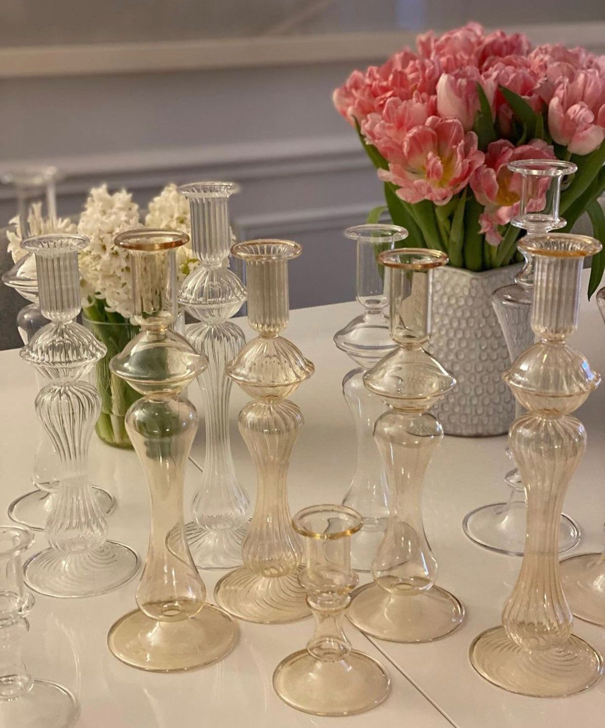 Candle Holder Striped Transparent