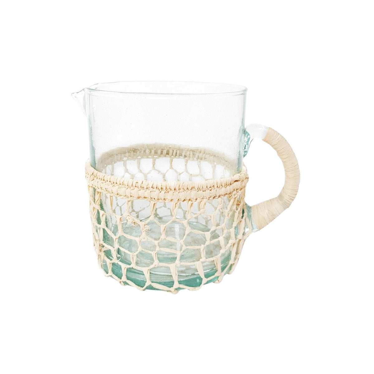 Small Braided Raffia Glass Pitcher