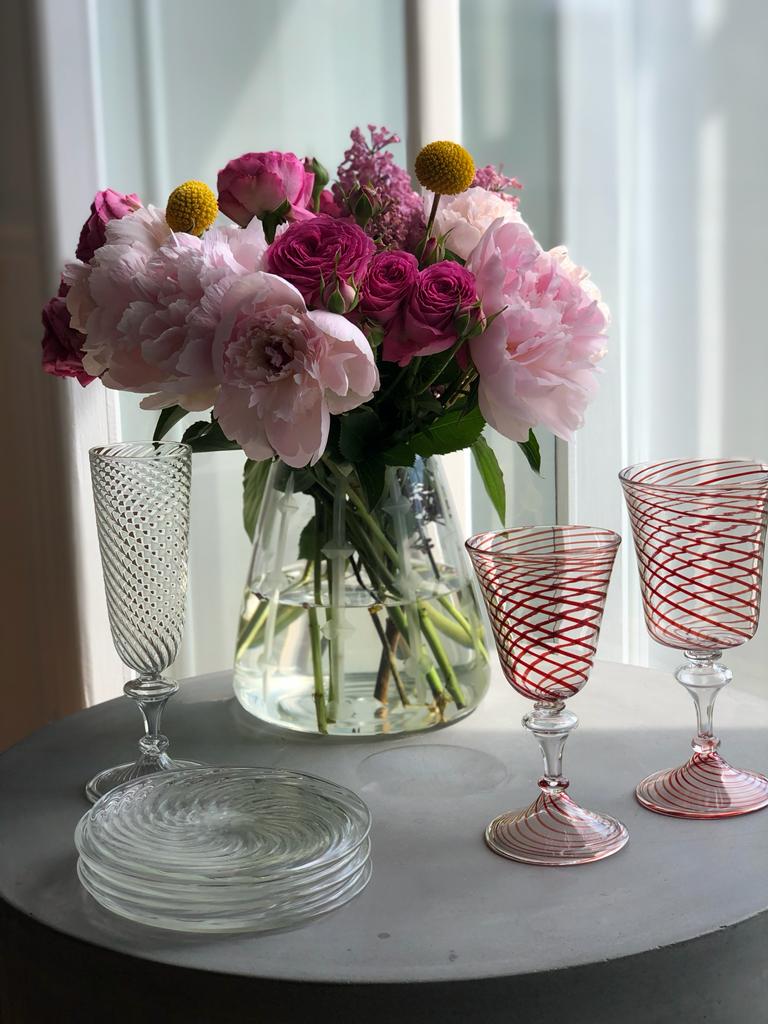 Striped Wine Glass Red Set of 6