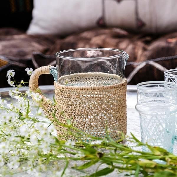 Small Braided Raffia Glass Pitcher